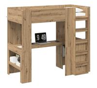 QJBSAVVA Lit Mezzanine avec Bureau Chêne Artisanal 100x200 cm | Lit combiné en bois d'ingénierie avec bureau et étagères, conçu pour optimiser l'espace d'un studio ou d'une chambre.