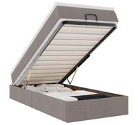 QJBSAVVA Lit Ottoman avec Matelas et Surmatelas 90x190 cm Taupe Tissu | Coffre de rangement hydraulique sous sommier, couchage complet pour chambre adulte ou ado avec accueil moelleux.