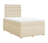 QJBSAVVA Lit Sommier 120x190 cm avec Matelas et Surmatelas Crème Tissu | Ensemble de nuit complet pour chambre à coucher avec sommier à lattes, matelas ergonomique et tête de lit réglable.