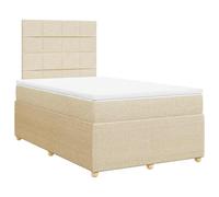 QJBSAVVA Lit Sommier 120x200 cm avec Matelas et Surmatelas en Tissu Crème | Ensemble de literie élégant pour chambre avec tête de lit réglable et lattes de support robustes.