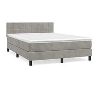 QJBSAVVA Lit Sommier 140x190 cm avec Matelas et Surmatelas Velours Gris | Lit complet pour chambre avec tête de lit réglable en hauteur, matelas à ressorts ensachés et surmatelas moelleux.