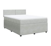 QJBSAVVA Lit Sommier 140x190 Velours Gris avec Matelas et Surmatelas | Ensemble complet pour chambre à coucher avec tête de lit capitonnée, ressorts ensachés et soutien sur mesure.