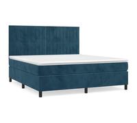 QJBSAVVA Lit Sommier 160x200 cm avec Matelas et Surmatelas Bleu Foncé | Ensemble complet pour chambre à coucher avec tête de lit réglable, sommier robuste et matelas ergonomique.