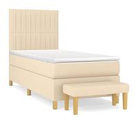 QJBSAVVA Lit Sommier 90x200 cm avec Matelas Surmatelas et Banc Crème | Ensemble complet pour chambre à coucher avec sommier en tissu, matelas à ressorts ensachés et bout de lit assorti.