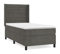 QJBSAVVA Lit Sommier 90x200cm Matelas et Surmatelas Velours Gris Foncé | Ensemble lit complet avec matelas à ressorts et surmatelas en velours gris pour moderniser votre chambre à coucher.