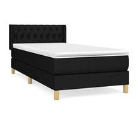 QJBSAVVA Lit Sommier avec Matelas et Surmatelas 90x200cm Tissu Noir | Ensemble lit complet avec tête de lit capitonnée, matelas ressorts ensachés et surmatelas pour chambre à coucher moderne.