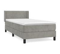 QJBSAVVA Lit Sommier avec Matelas et Surmatelas Velours Gris 90x200 | Ensemble complet de literie pour chambre à coucher avec tête de lit réglable en hauteur et cadre robuste en bois.