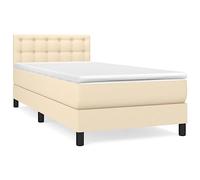 QJBSAVVA Lit Sommier Complet 80x200 cm avec Matelas et Surmatelas Crème | Ensemble de literie pour chambre avec tête de lit réglable, matelas à ressorts ensachés et surmatelas en mousse.