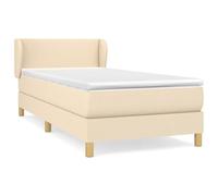 QJBSAVVA Lit Sommier Crème 90x190 cm avec Matelas et Surmatelas Tissu | Ensemble de lit complet pour chambre avec tête de lit réglable, matelas à ressorts et surmatelas moelleux.