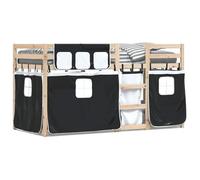 QJBSAVVA Lit Superposé 90x200 cm en Bois de Pin Massif avec Rideaux | Structure robuste pour optimiser la chambre à coucher, cadre en bois brut et set de rideaux en polyester inclus.
