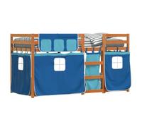 QJBSAVVA Lit Superposé en Pin Massif 80x200 cm avec Rideaux Bleus | Optimisez votre chambre à coucher avec ce cadre en pin robuste doté de rideaux pour créer un espace de jeu ludique.