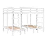 QJBSAVVA Lit Superposé Triple 140x200/70x140 cm en Bois de Pin Blanc | Cadre de lit 3 places en bois de pin massif blanc, idéal pour optimiser l'espace dans une chambre d'amis.