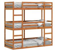 QJBSAVVA Lit Superposé Triple 75x190 cm en Bois de Pin Massif Ciré | Mobilier gain de place pour chambre d'amis, structure séparable en lits simples avec barrière de sécurité.