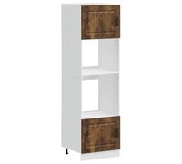 QJBSAVVA Lot de 2 Armoires de Four Kalmar, Meuble Colonne de Cuisine pour Four et Micro-Ondes, Bois d'Ingénierie, Style Classique, Chêne Fumé, 60 x 57 x 207 cm