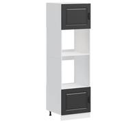 QJBSAVVA Lot de 2 Armoires de Four Kalmar, Meuble de Cuisine Colonne pour Four Encastrable et Micro-Ondes, Bois d'Ingénierie Noir, Pieds Réglables, 60 x 57 x 207 cm