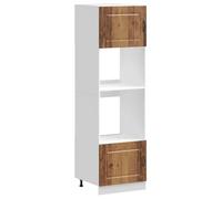 QJBSAVVA Lot de 2 Armoires de Four Kalmar, Meuble de Cuisine Colonne pour Four et Micro-Ondes, Colonne de Rangement en Bois d'Ingénierie, Couleur Vieux Bois, 60 x 57 x 207 cm