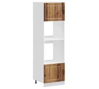 QJBSAVVA Lot de 2 Armoires de Four Lucca, Meuble Colonne de Cuisine pour Four et Micro-Ondes, en Bois d'Ingénierie Stable avec Pieds Réglables, Coloris Bois Ancien, 60x57x207 cm