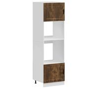 QJBSAVVA Lot de 2 Armoires de Four Porto en Bois d'Ingénierie, Colonne de Cuisine avec Pieds Réglables, Meuble de Rangement pour Four et Micro-Ondes, 60x57x207 cm, Chêne Fumé