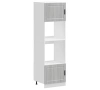 QJBSAVVA Lot de 2 Armoires de Four Porto, Meuble Colonne de Cuisine pour Four et Micro-Ondes, Bois d'Ingénierie avec Pieds Réglables, 60 x 57 x 207 cm, Gris Sonoma