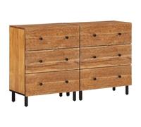 QJBSAVVA Lot de 2 Armoires Latérales en Bois d'Acacia Massif et Fer, Buffet Bas Meuble de Rangement pour Salon et Entrée, Commode d'Appoint Industrielle, 60x33x75 cm