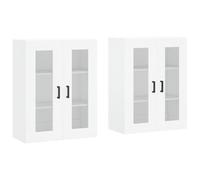 QJBSAVVA Lot de 2 armoires murales blanches avec portes en verre en bois - 69,5 x 34 x 90 cm - Vitrine moderne pour cuisine et salon - Armoire de rangement murale