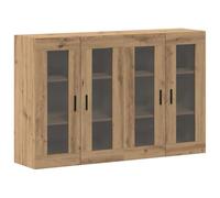 QJBSAVVA Lot de 2 Armoires Murales Chêne Artisanal, Placard Suspendu en Bois d'Ingénierie avec 4 Portes en Verre pour Cuisine et Salon, Vitrine Murale Rustique, 69,5 x 34 x 90 cm