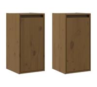 QJBSAVVA Lot de 2 Armoires Murales en Bois de Pin Massif Marron Miel 30x30x60cm, Meuble de Rangement Suspendu pour Salon ou Bureau, Étagère Flottante Décorative et Robuste