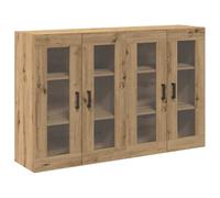 QJBSAVVA Lot de 2 armoires murales en chêne Artisan - Armoire suspendue avec portes en verre pour salon et cuisine - Armoire flottante moderne en bois - 69,5 x 34 x 90 cm - Vitrine à 4 portes