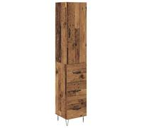 QJBSAVVA Lot de 2 Buffets Hauts Armoire de Rangement Bois d'Ingénierie Chiffonnier avec 3 Tiroirs et 1 Porte pour Salon Salle à Manger Coloris Bois Ancien 34,5 x 34 x 90 cm