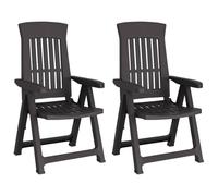 QJBSAVVA Lot de 2 chaises de jardin réglables - Anthracite - Dossier haut - Pliable - En plastique PP robuste - Pour jardin, balcon et terrasse - Ensemble confortable avec accoudoirs