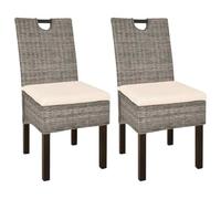 QJBSAVVA Lot de 2 Chaises de Salle à Manger en Rotin Kubu Naturel et Bois de Manguier, Chaises de Cuisine Tressées Main avec Coussins d'Assise Amovibles, 46 x 57 x 96 cm