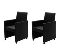 QJBSAVVA Lot de 2 Chaises de Salle à Manger en Similicuir Noir, Fauteuils Ergonomiques avec roulettes, Sièges Rembourrés pour Bureau, Salon et Coiffeuse, 58,5 x 65 x 88 cm