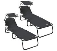 QJBSAVVA Lot de 2 Chaises Longues Pliantes Noir 190 x 57 x 81 cm, Transat de Jardin Ajustable en Tissu Oxford et Acier pour Terrasse, Balcon et Camping