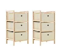 QJBSAVVA Lot de 2 Étagères de Rangement en Bois de Cèdre avec 3 Paniers en Tissu, Meuble Colonne de Rangement Légère pour Salon Entrée et Bureau, Beige, 32 x 26 x 60 cm