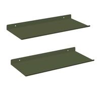 QJBSAVVA Lot de 2 Étagères Flottantes en Acier Vert Olive, Étagère Murale Métallique au Design Minimaliste 40 x 18 cm, Rangement Gain de Place pour Salon, Bureau et Chambre, Finition Mate
