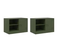 QJBSAVVA Lot de 2 Meubles TV en Acier Laminé à Froid, Banc TV Design avec Compartiment et Étagères, Buffet Bas de Rangement pour Salon et Chambre, 67x39x44 cm, Vert Olive