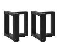 QJBSAVVA Lot de 2 Pieds de Table Basse en T, Pieds de Meuble Métal en Acier Noir, 30 x 25 x 30-31 cm, Hauteur Réglable avec Patins Niveleurs et Vis de Fixation pour Salon