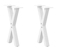 QJBSAVVA Lot de 2 Pieds de Table Basse en X Blanc, 28 x 42-43 cm, Pieds de Meuble en Acier Thermolaqué pour Banc et Table Basse, Pieds en Métal Robustes avec Niveleurs Réglables et Vis