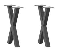 QJBSAVVA Lot de 2 Pieds de Table Basse en X, Pieds de Table en Acier Thermolaqué Anthracite 28 x (42-43) cm, Pieds de Banc Métal avec Niveleurs Réglables et Vis pour Meubles DIY