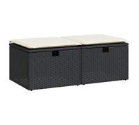 QJBSAVVA Lot de 2 Poufs de Jardin avec Rangement Résine Tressée Noir | Sièges modulaires de terrasse et balcon avec coussins d'assise lavables et coffre de rangement intégré.
