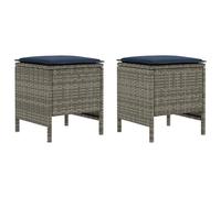 QJBSAVVA Lot de 2 Poufs de Jardin Gris et Bleu Marine, Repose-Pieds en Résine Tressée, Petits Tabourets Bas avec Coussin Déhoussable pour Terrasse et Salon, 38 x 38 x 45 cm