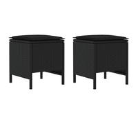 QJBSAVVA Lot de 2 Poufs de Jardin Noir 38 x 38 x 45 cm, Repose-Pieds en Résine Tressée avec Coussin Déhoussable, Tabourets d'Appoint Modernes pour Terrasse et Balcon