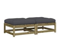 QJBSAVVA Lot de 2 Repose-Pieds de Jardin en Bois de Pin avec Coussins Anthracite, Poufs d'Extérieur Modulaires et Table Basse pour Terrasse, Patio et Balcon, 70x70x30 cm