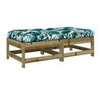 QJBSAVVA Lot de 2 Repose-Pieds de Jardin en Bois de Pin Imprégné, Pouf d'Extérieur avec Coussins Motif Feuille, Tabourets Modulaires pour Terrasse et Balcon, 62x62x32 cm