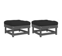 QJBSAVVA Lot de 2 Repose-Pieds de Jardin en Bois de Pin Massif avec Coussins, Poufs Modulaires d'Extérieur pour Salon de Terrasse et Balcon, 61 x 60,5 x 30 cm, Gris