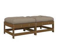 QJBSAVVA Lot de 2 Repose-Pieds de Jardin en Bois de Pin Massif avec Coussins Taupe, Poufs et Tabourets Modulaires pour Salon de Terrasse et Balcon, 62 x 62 x 32 cm, Marron Miel