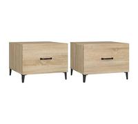 QJBSAVVA Lot de 2 Tables Basses avec Tiroir et Pieds en Métal, Tables d'Appoint Industrielles 50x50x40 cm, Bout de Canapé en Bois d'Ingénierie pour Salon et Bureau, Chêne Sonoma