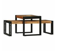 QJBSAVVA Lot de 2 Tables Basses en Bois d'Acacia Massif et Acier, Tables d'Appoint Industrielles pour Salon et Petits Espaces, Design Élégant et Robuste, 48 x 40 x 40 cm, Marron