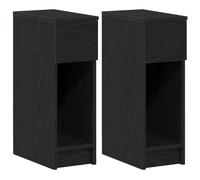 QJBSAVVA Lot de 2 tables de chevet avec tiroir et étagère, console de chevet étroite aspect chêne noir, table de chevet en bois pour chambre à coucher, 20 x 36 x 60 cm