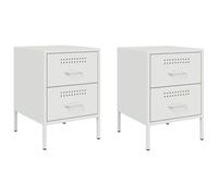 QJBSAVVA Lot de 2 tables de chevet blanches - 36 x 39 x 50,5 cm - Table de chevet en acier avec 2 tiroirs - Table d'appoint industrielle pour chambre à coucher et salon - Commode en métal robuste